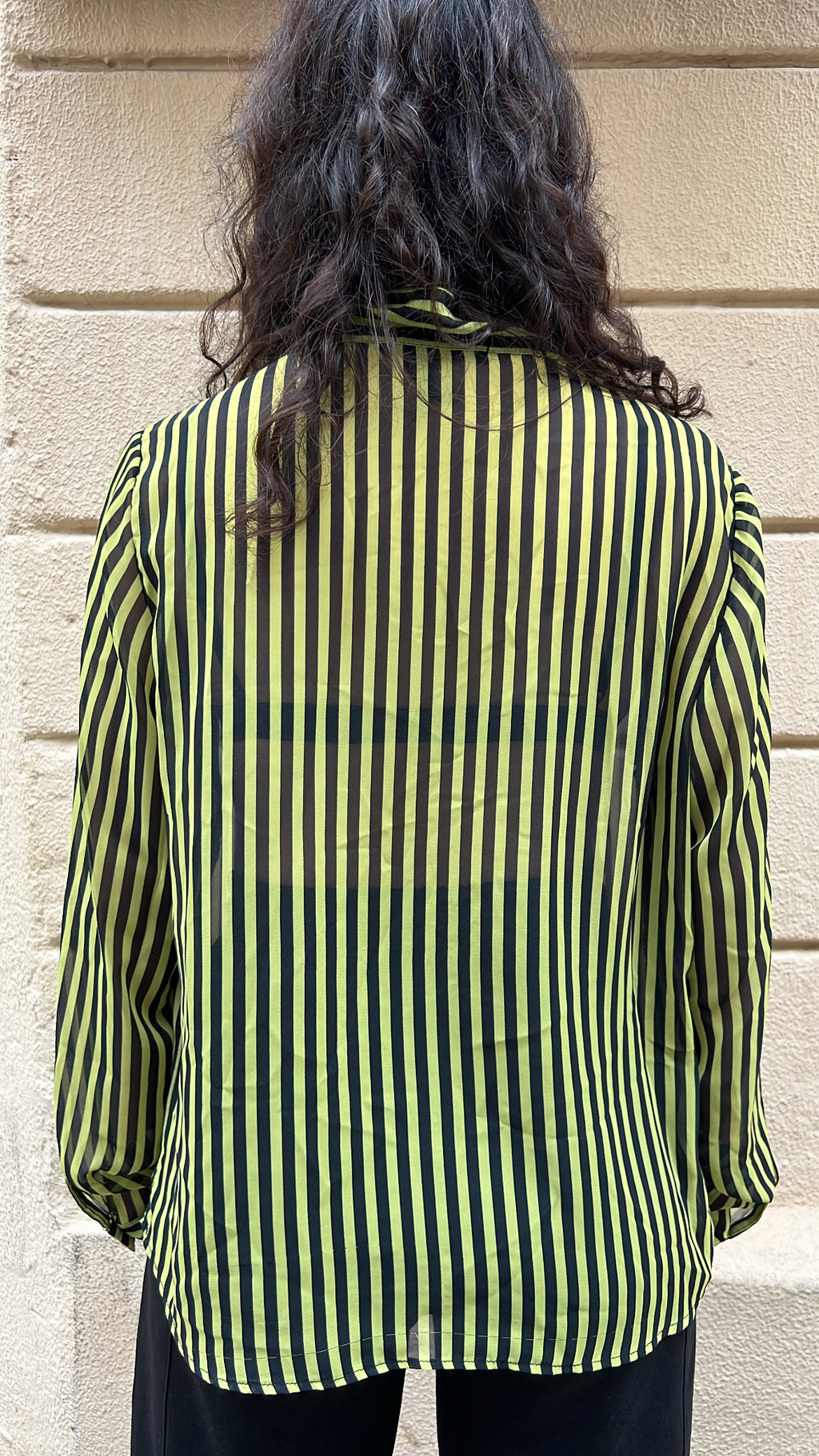 Retro Lime Green & Black Striped Long Sleeve Top