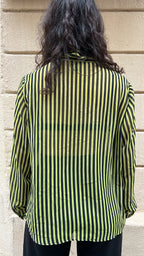 Retro Lime Green & Black Striped Long Sleeve Top