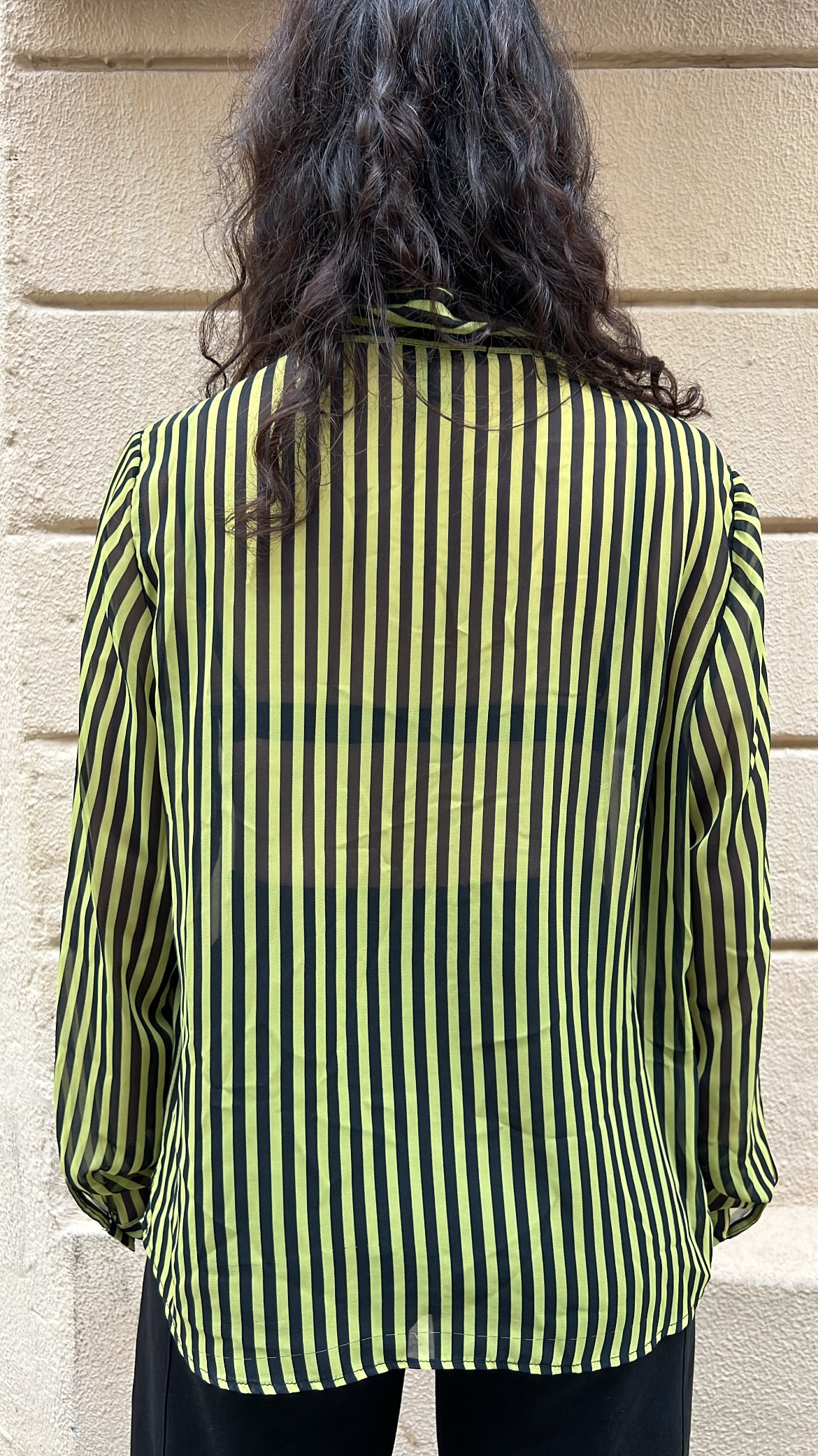 Retro Lime Green & Black Striped Long Sleeve Top