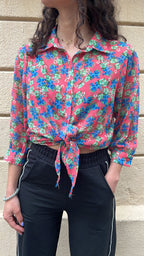 Vibrant Pink Ditsy Floral Tie Front Shirt