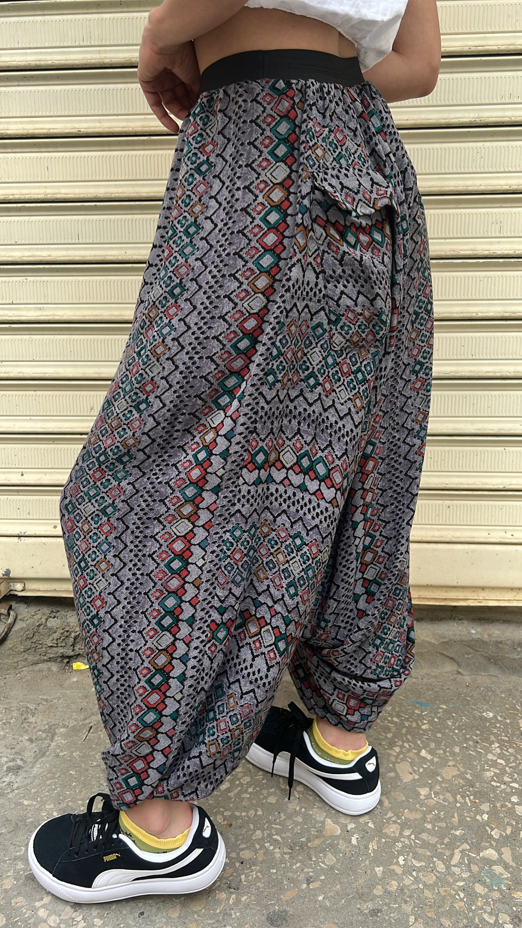 Grey Patterned Harem Pants