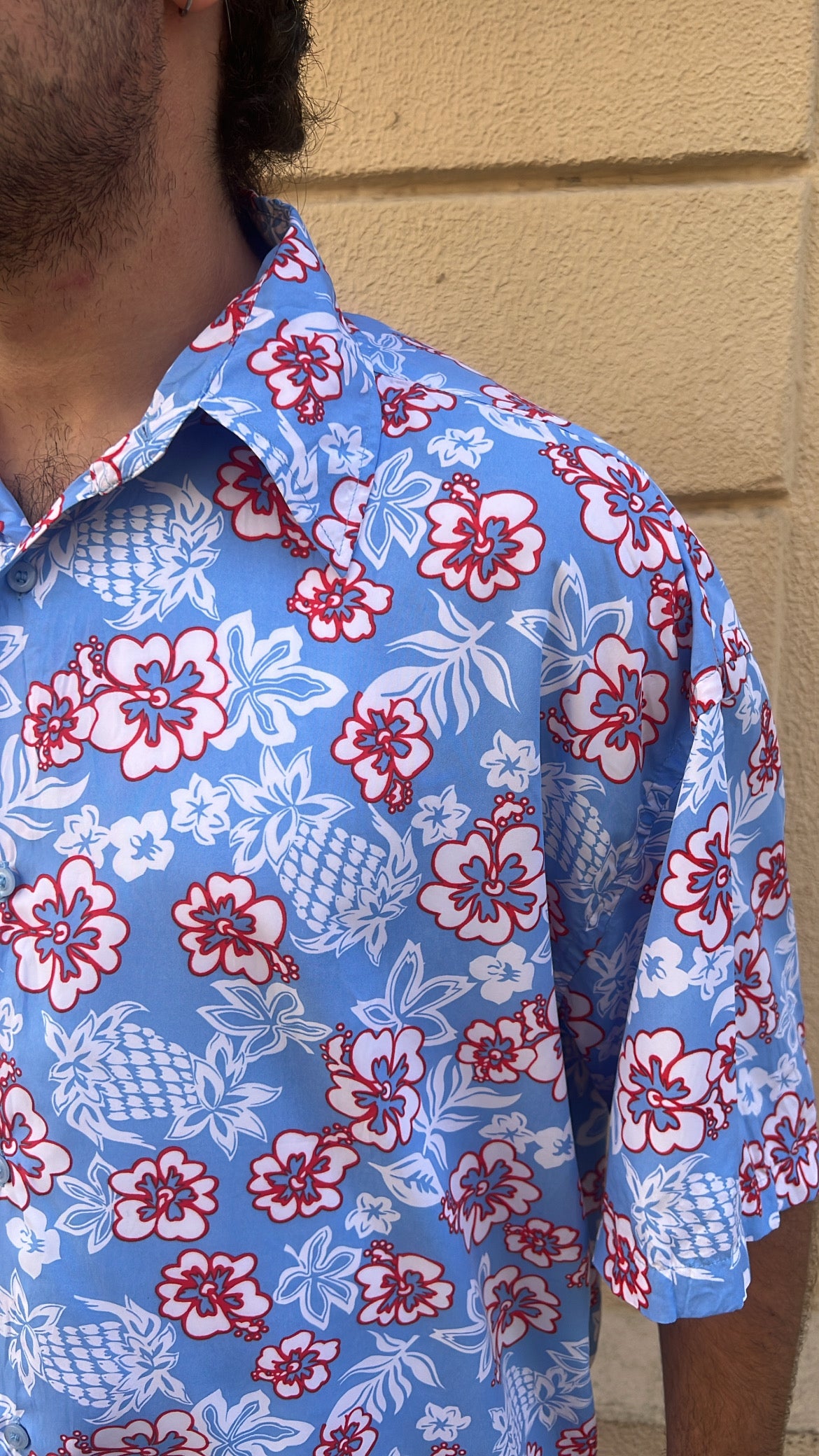 Light Blue with Floral & Pineapple Print Shirt