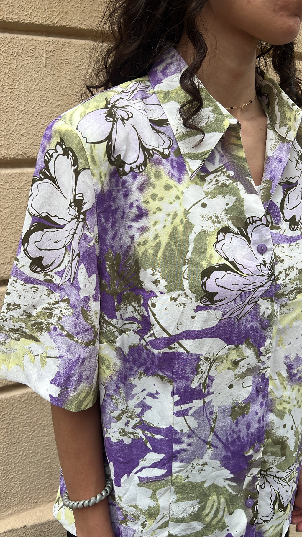 Purple & Olive Green Abstract Floral Shirt