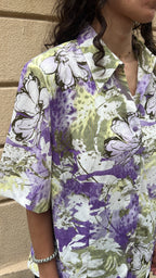 Purple & Olive Green Abstract Floral Shirt