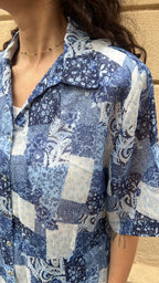 Blue Patchwork Sheer Blouse