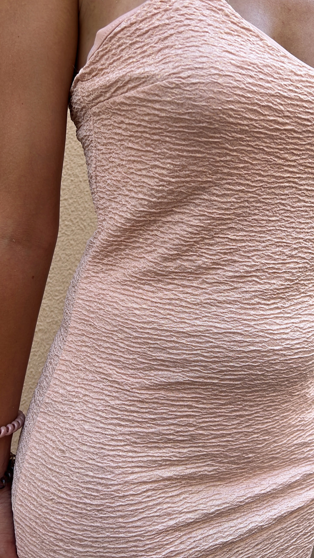 Nude Dress With Sheer Hem