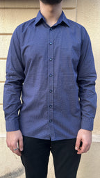 Navy Blue Geometric Micro-Print Shirt