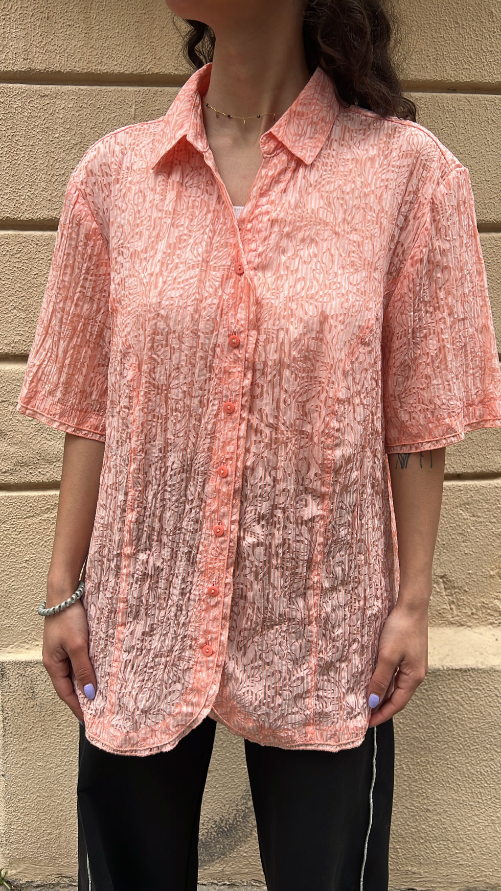 Peach Textured Floral Blouse