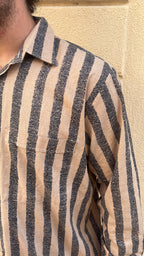 Tan and Charcoal Gray Textured Vertical Stripes Shirt