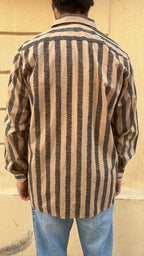 Tan and Charcoal Gray Textured Vertical Stripes Shirt