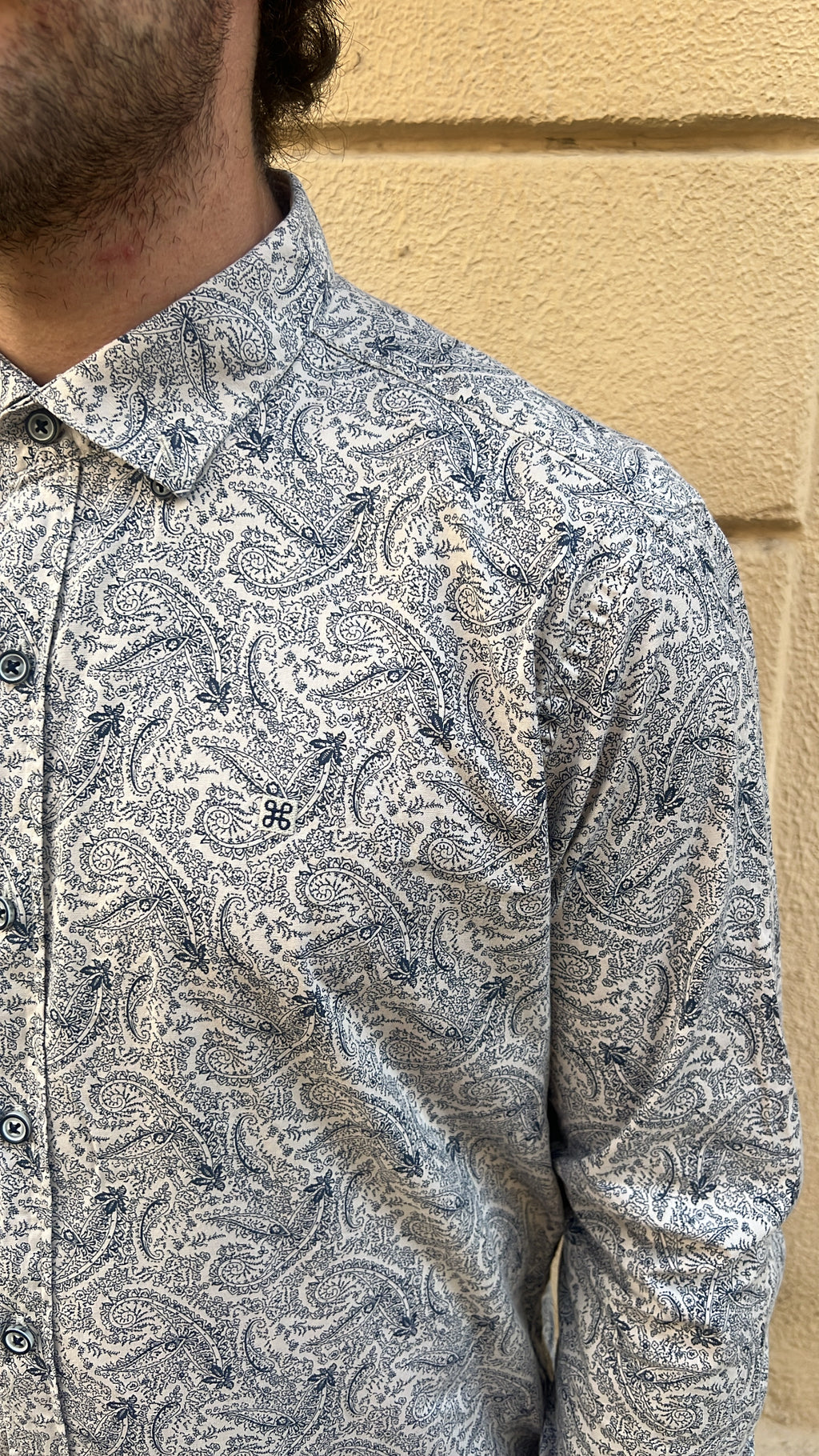 White and Slate Blue Paisley Print Shirt