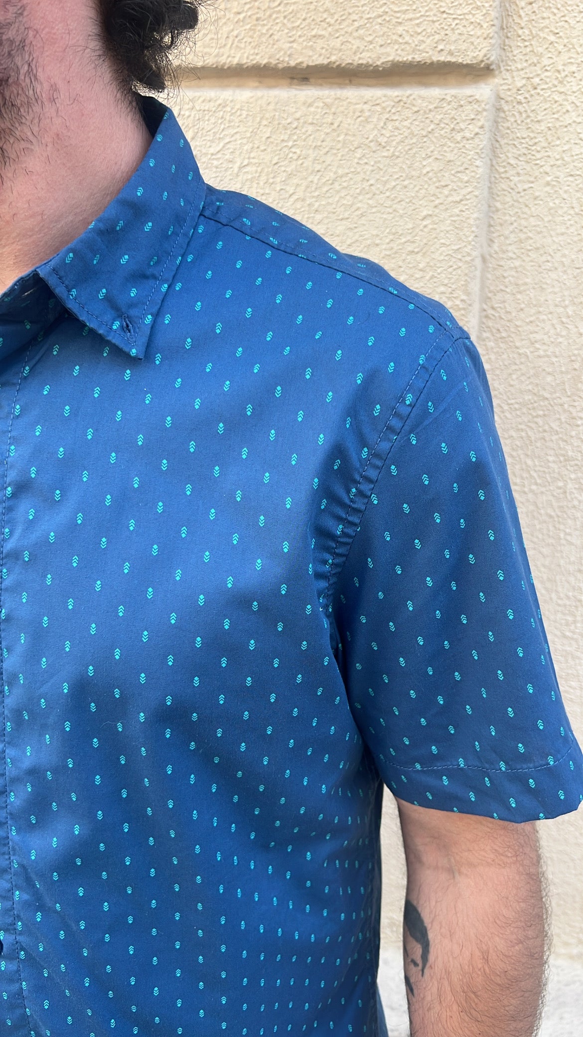Teal Blue with Geometric Micro-Pattern Shirt