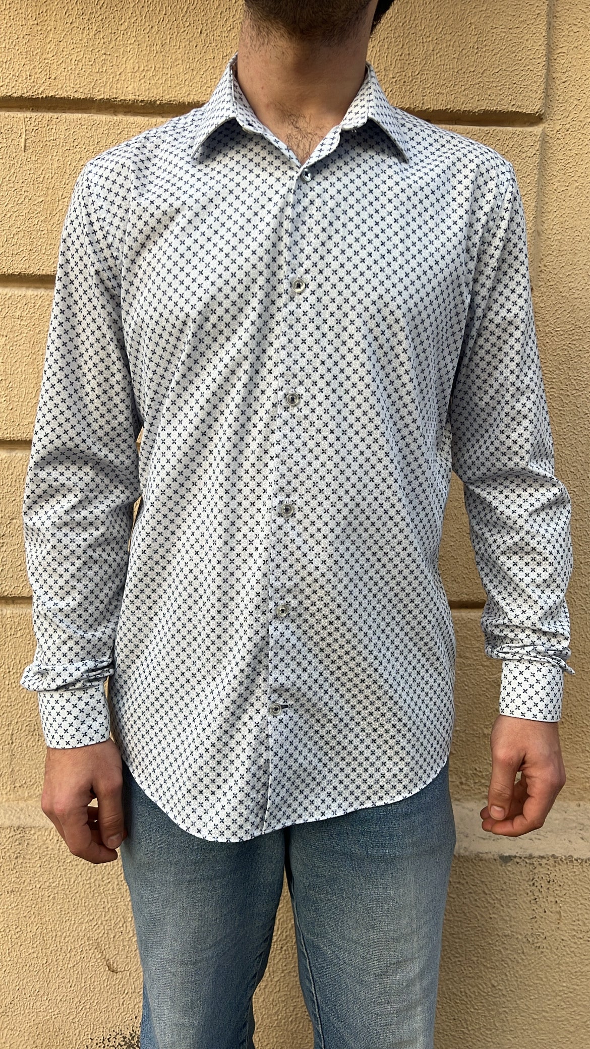 Light Blue Geometric Floral Print Shirt