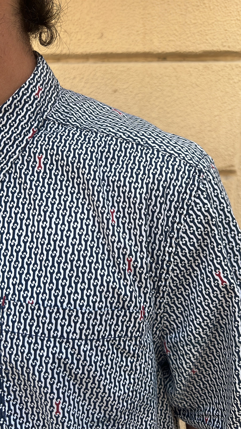 Navy Blue & White Micro Print Shirt
