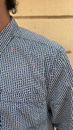 Navy Blue & White Micro Print Shirt