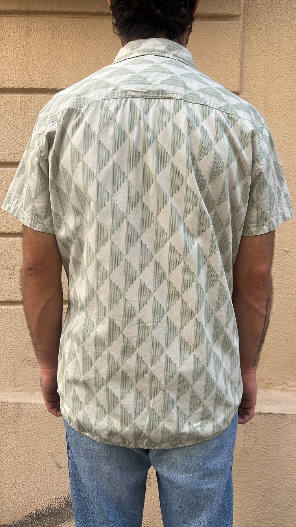 Off-White and Sage Green Diamond Print Shirt