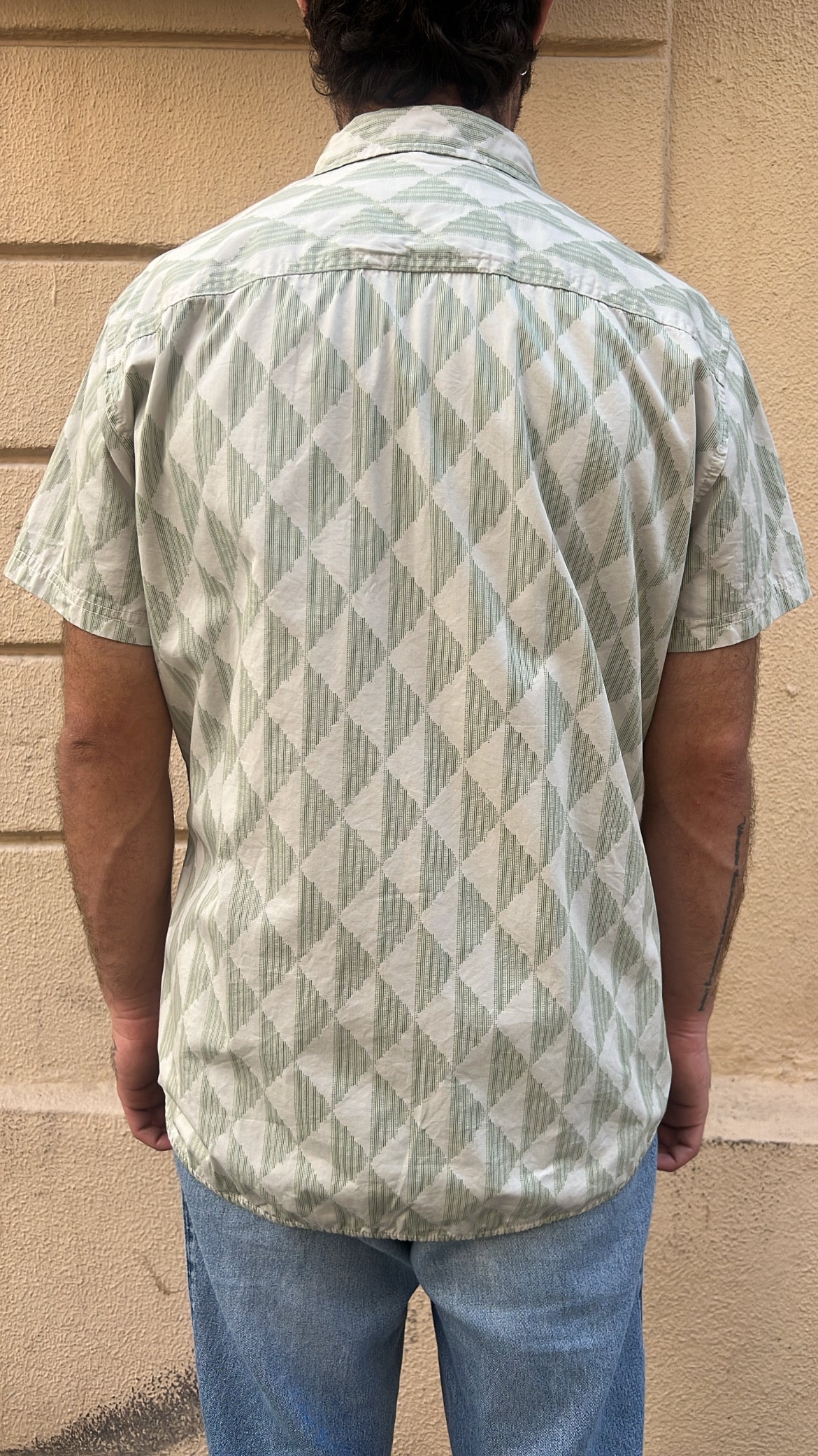 Off-White and Sage Green Diamond Print Shirt