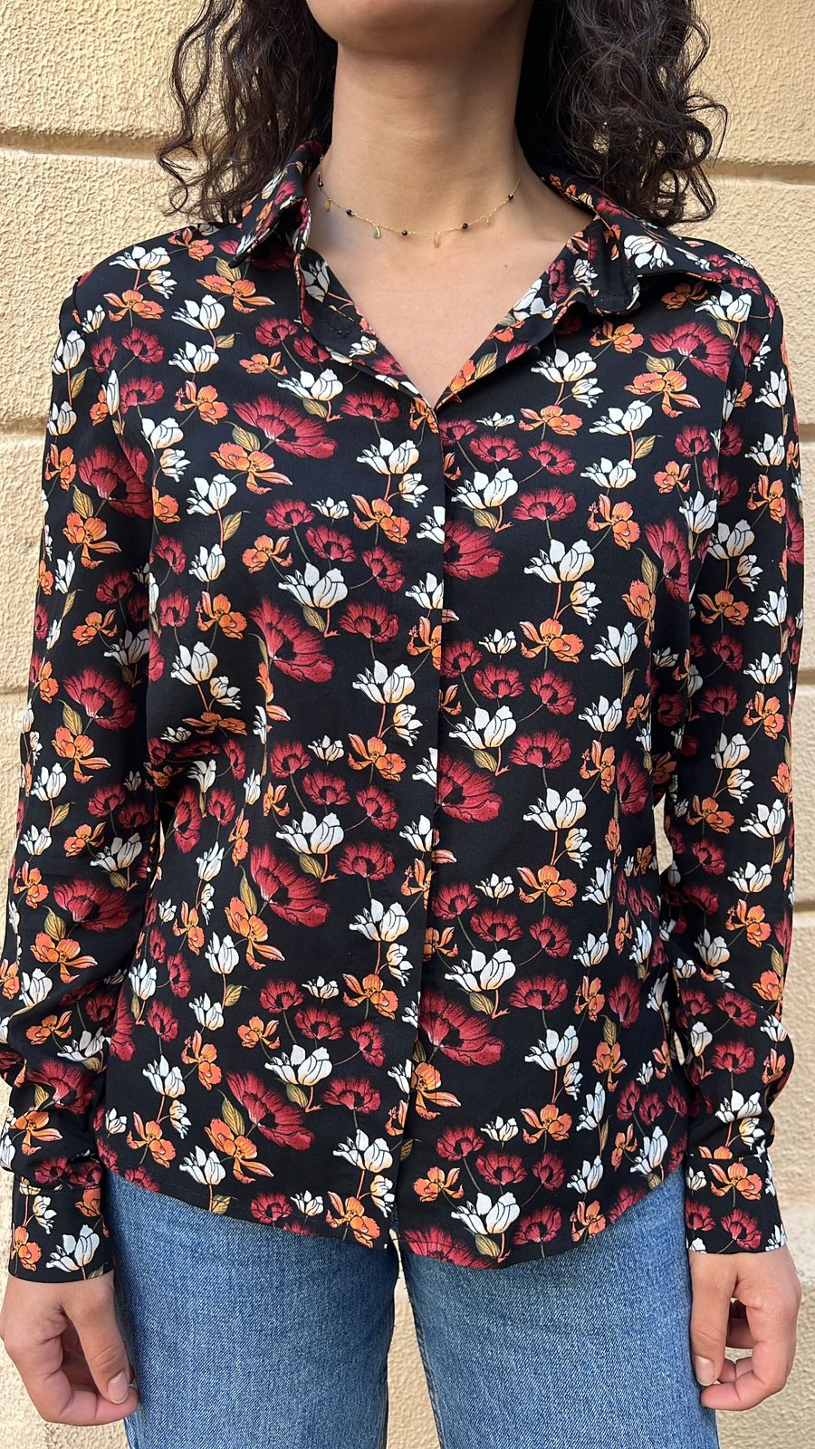 Black Floral Button-Up Shirt