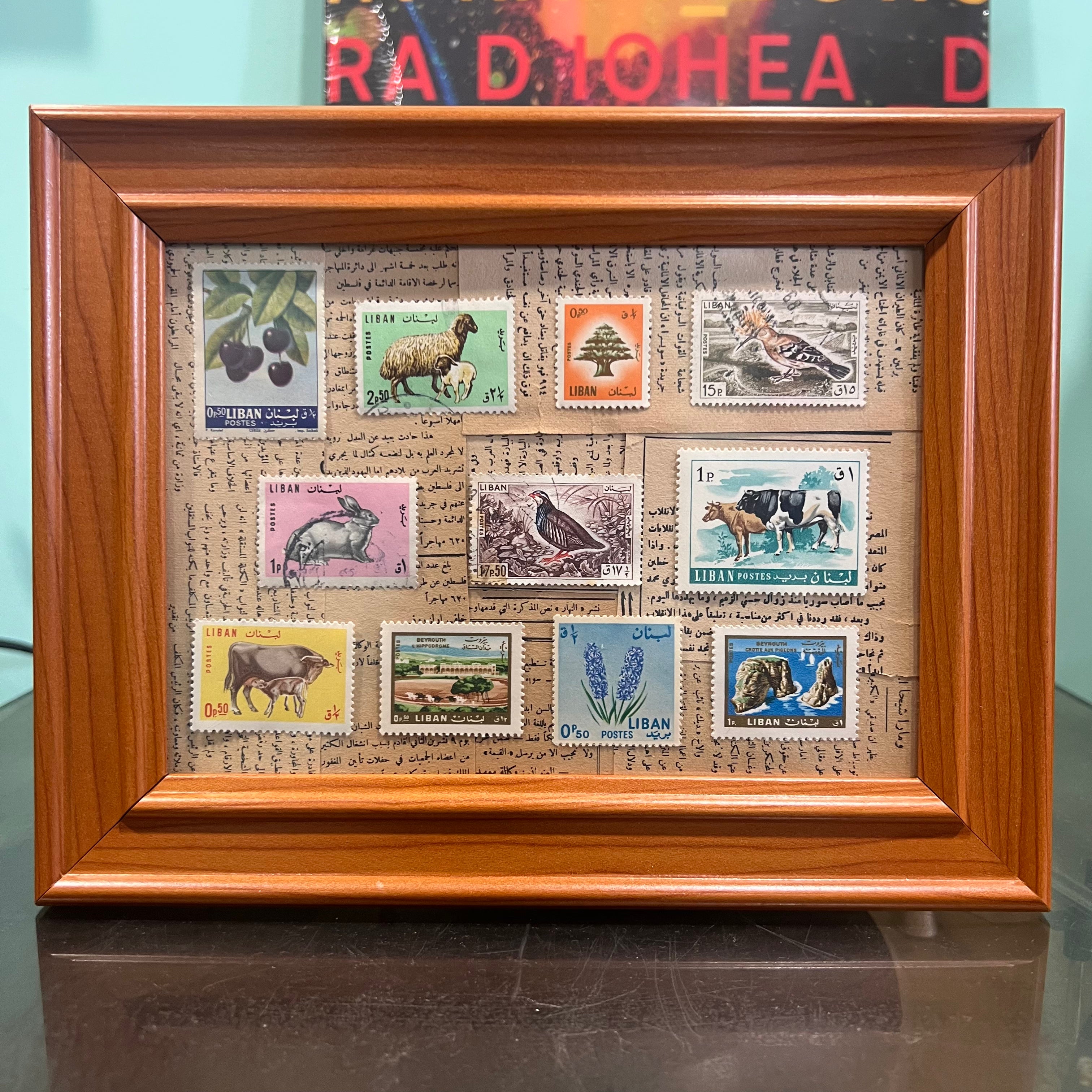 Original Vintage Lebanese Stamps Wall Frame