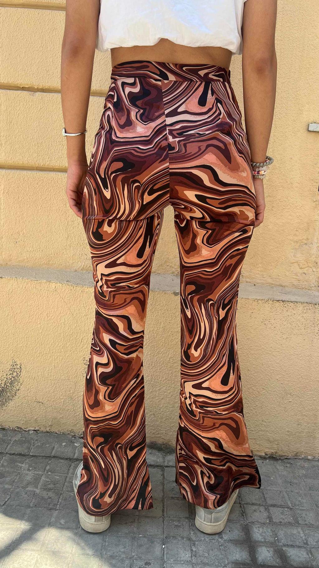 Retro Abstract Swirl Pattern Flared Trousers