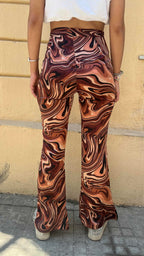 Retro Abstract Swirl Pattern Flared Trousers