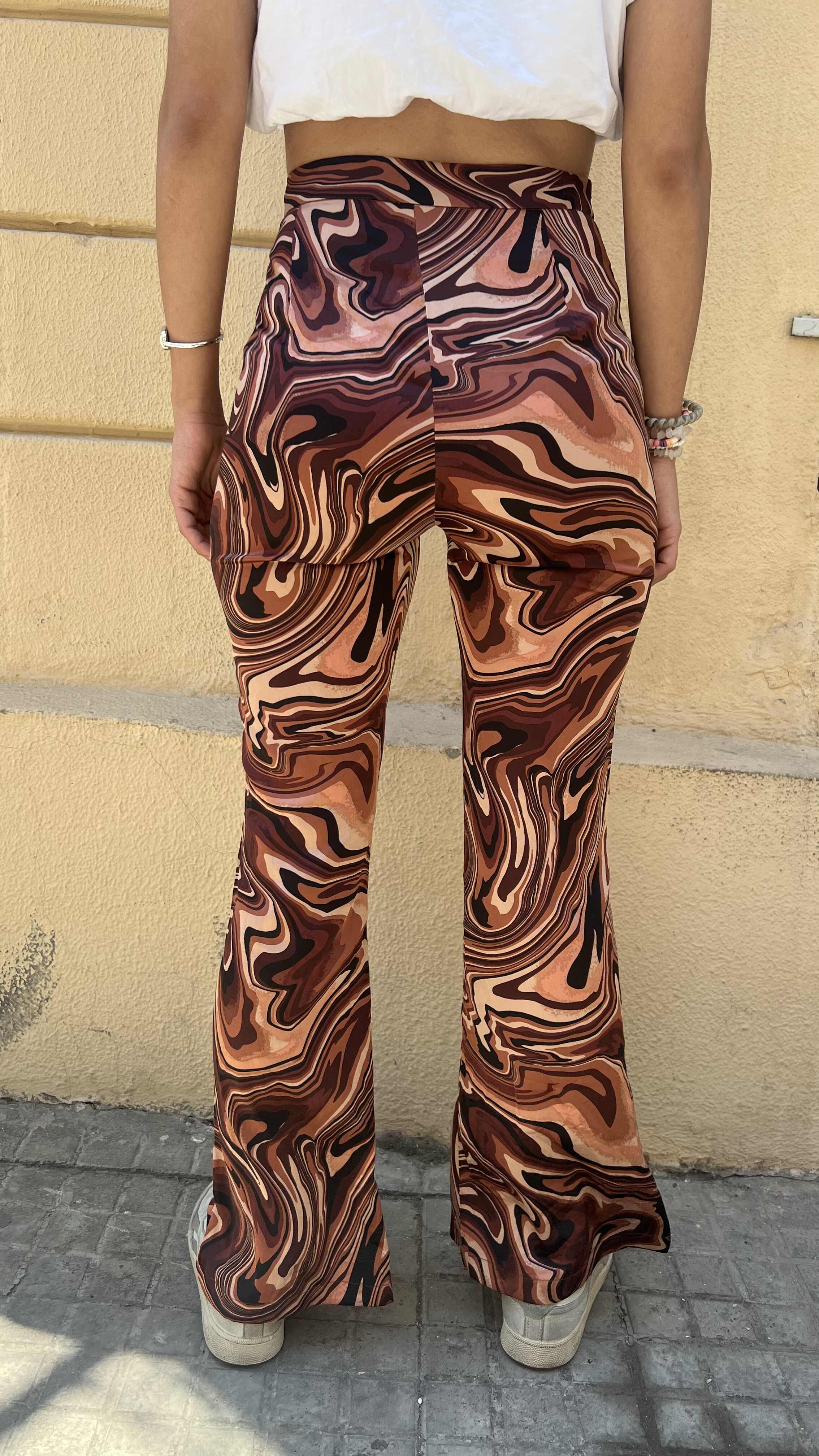Retro Abstract Swirl Pattern Flared Trousers
