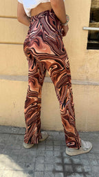 Retro Abstract Swirl Pattern Flared Trousers