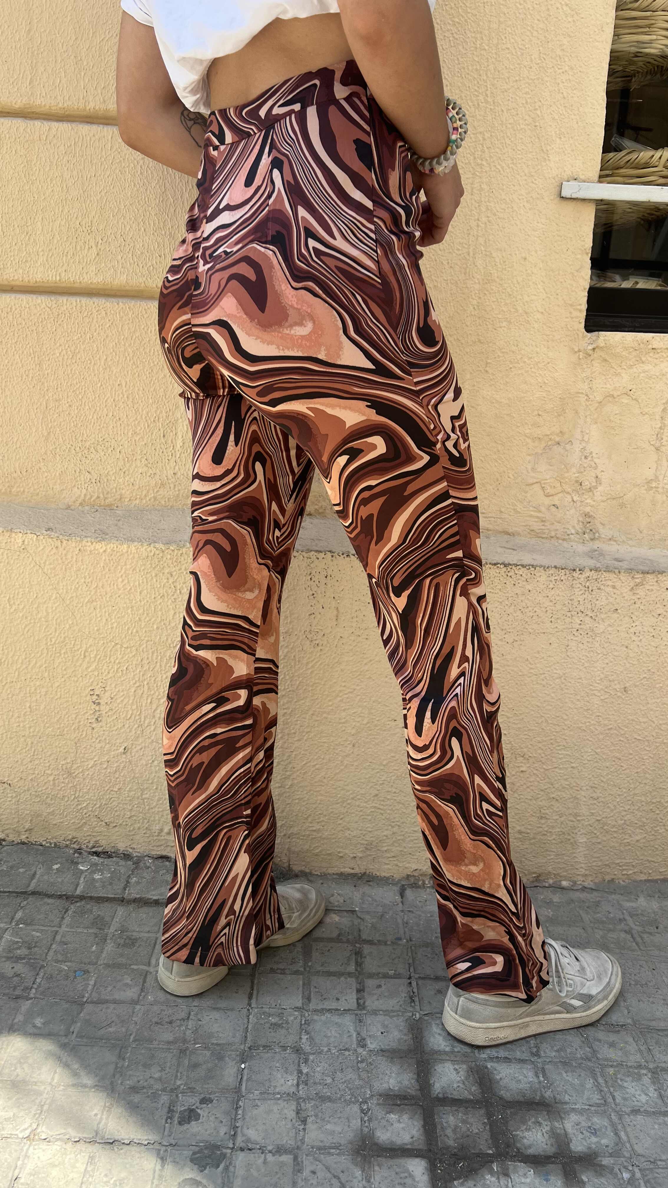 Retro Abstract Swirl Pattern Flared Trousers