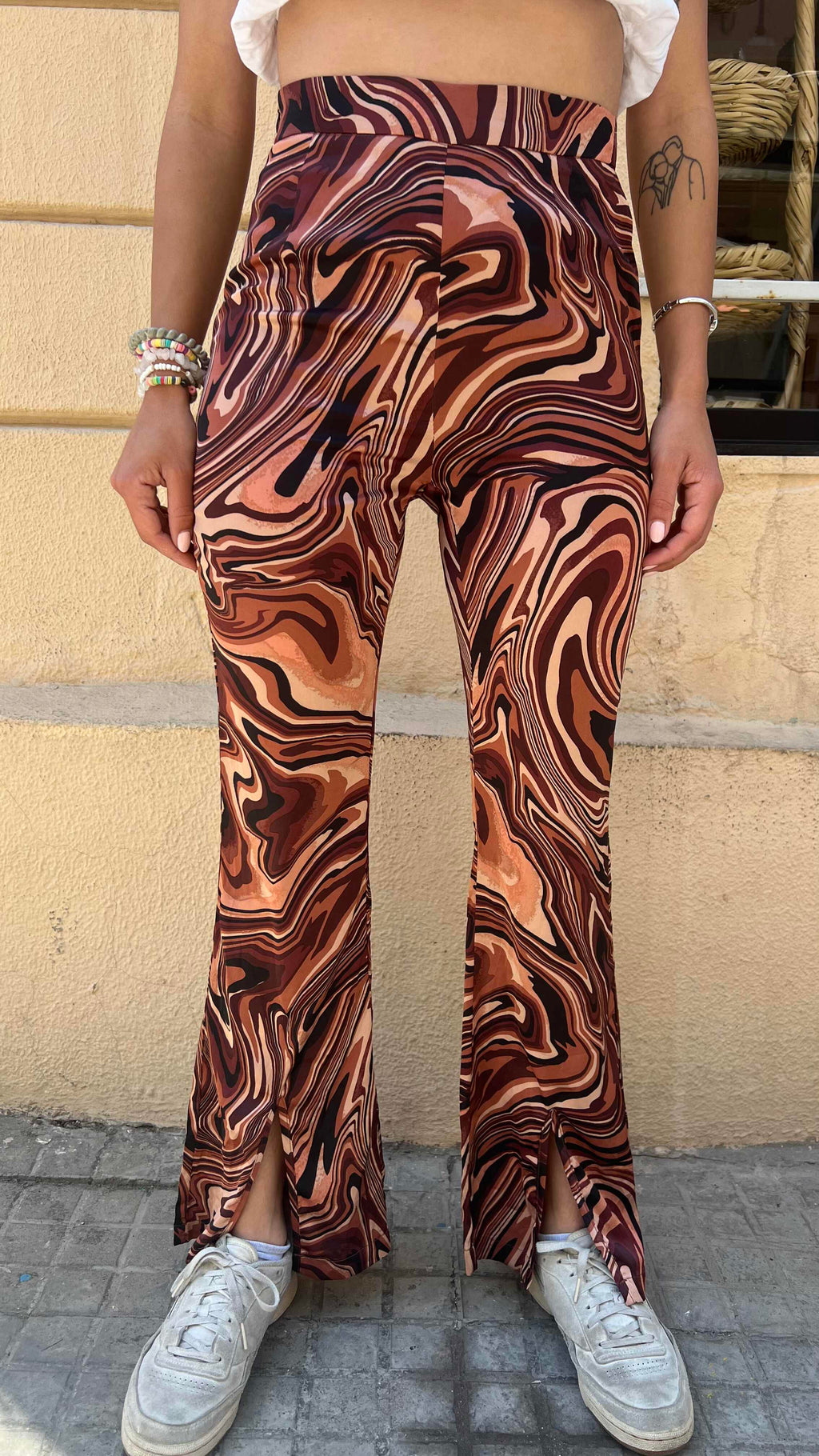 Retro Abstract Swirl Pattern Flared Trousers