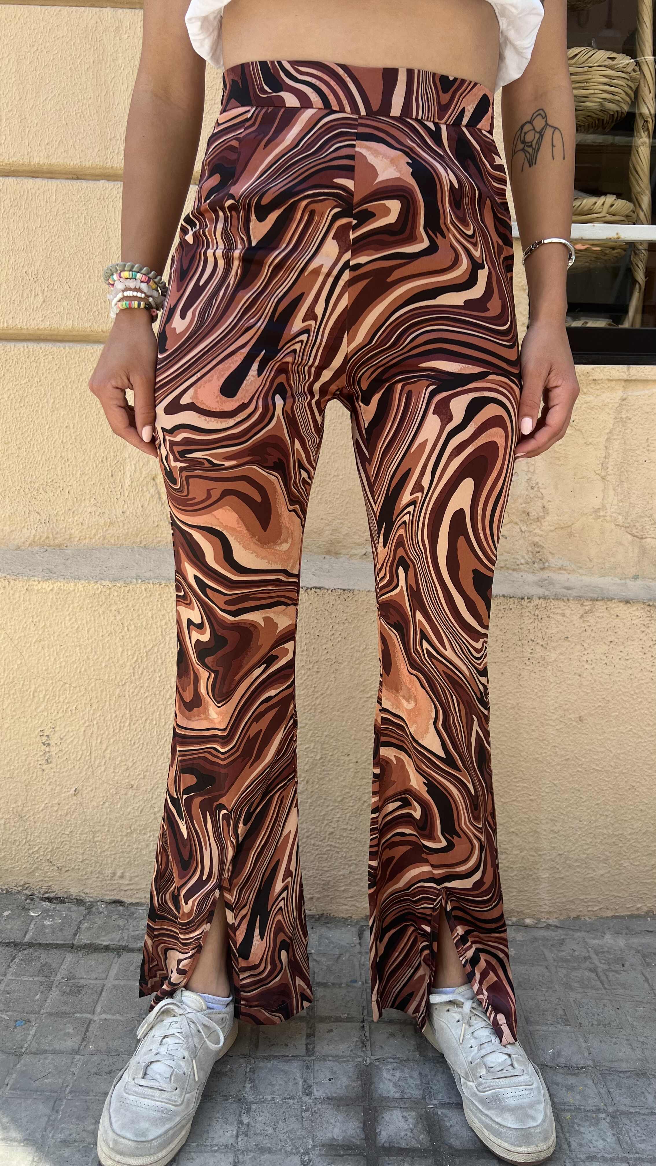 Retro Abstract Swirl Pattern Flared Trousers
