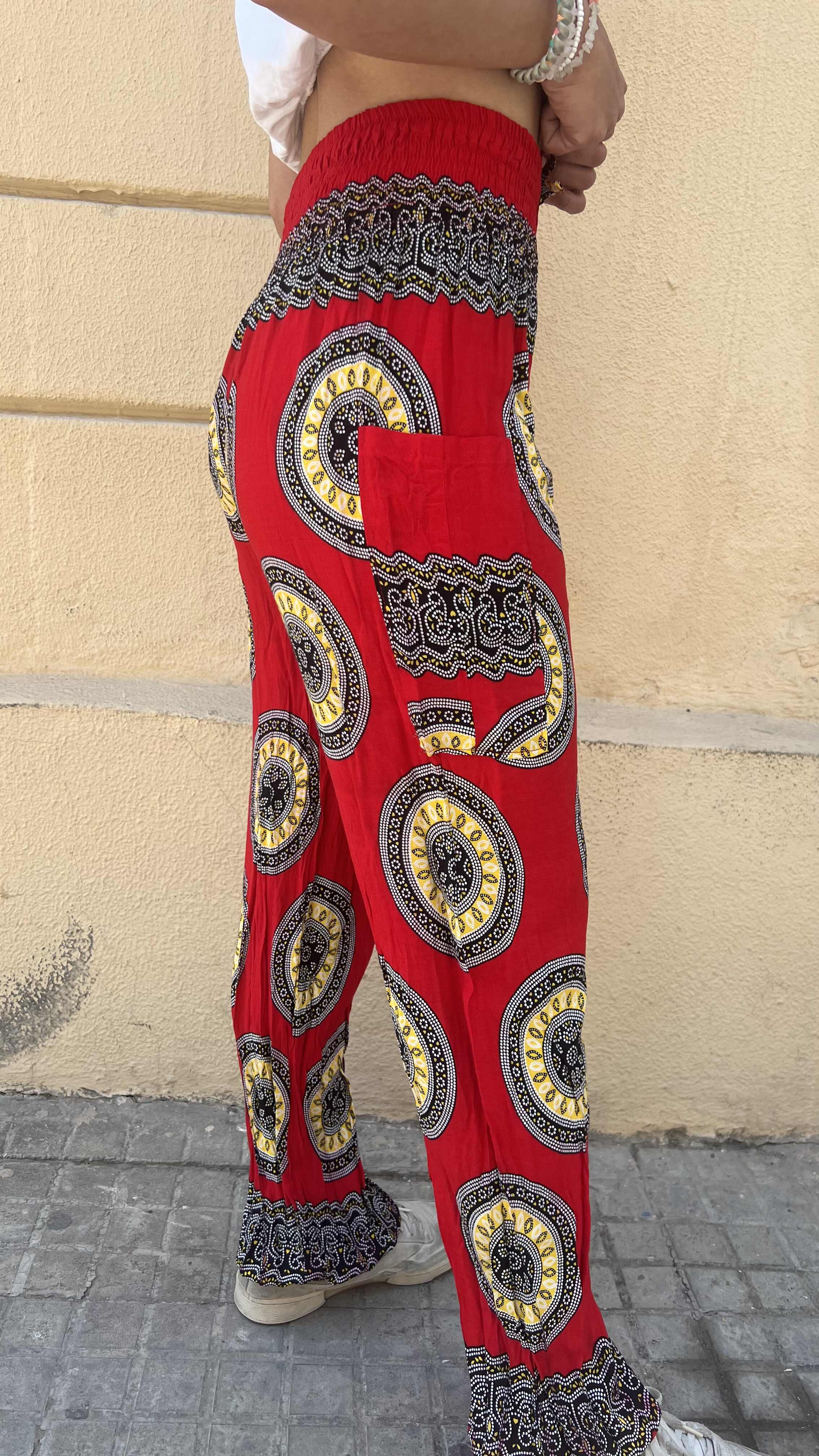 Bohemian Red and Yellow Mandala Pattern Pants