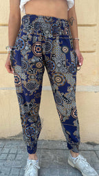 Bohemian Navy Blue Geometric Patchwork Pants