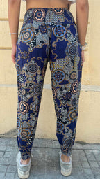 Bohemian Navy Blue Geometric Patchwork Pants