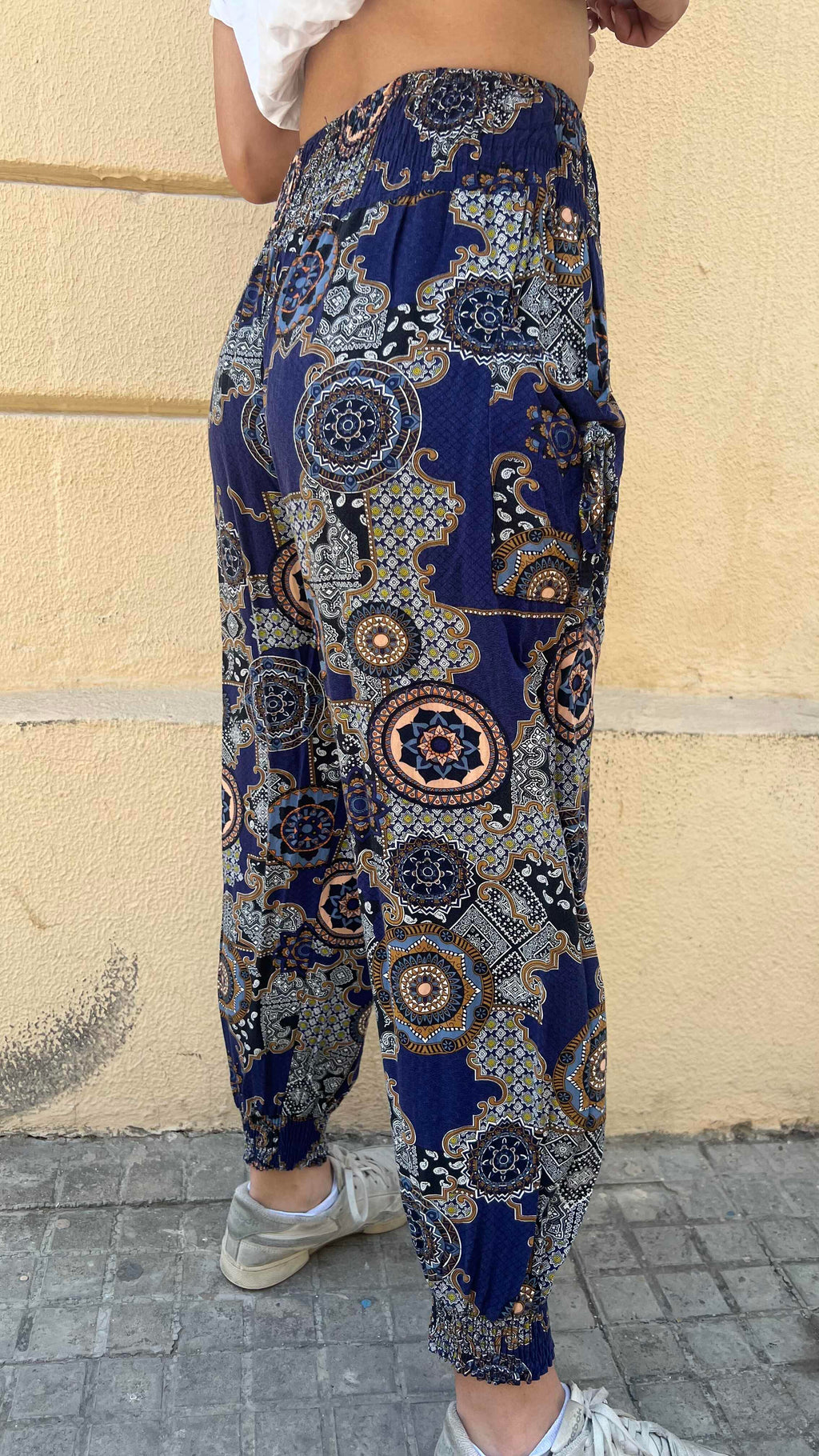 Bohemian Navy Blue Geometric Patchwork Pants