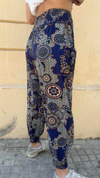 Bohemian Navy Blue Geometric Patchwork Pants