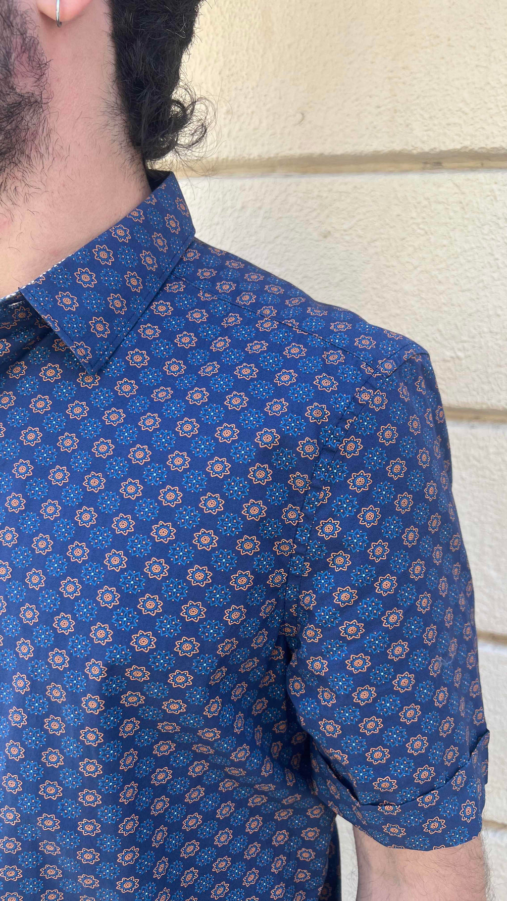 Navy Blue Medallion Geometric Print Shirt
