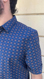 Navy Blue Medallion Geometric Print Shirt