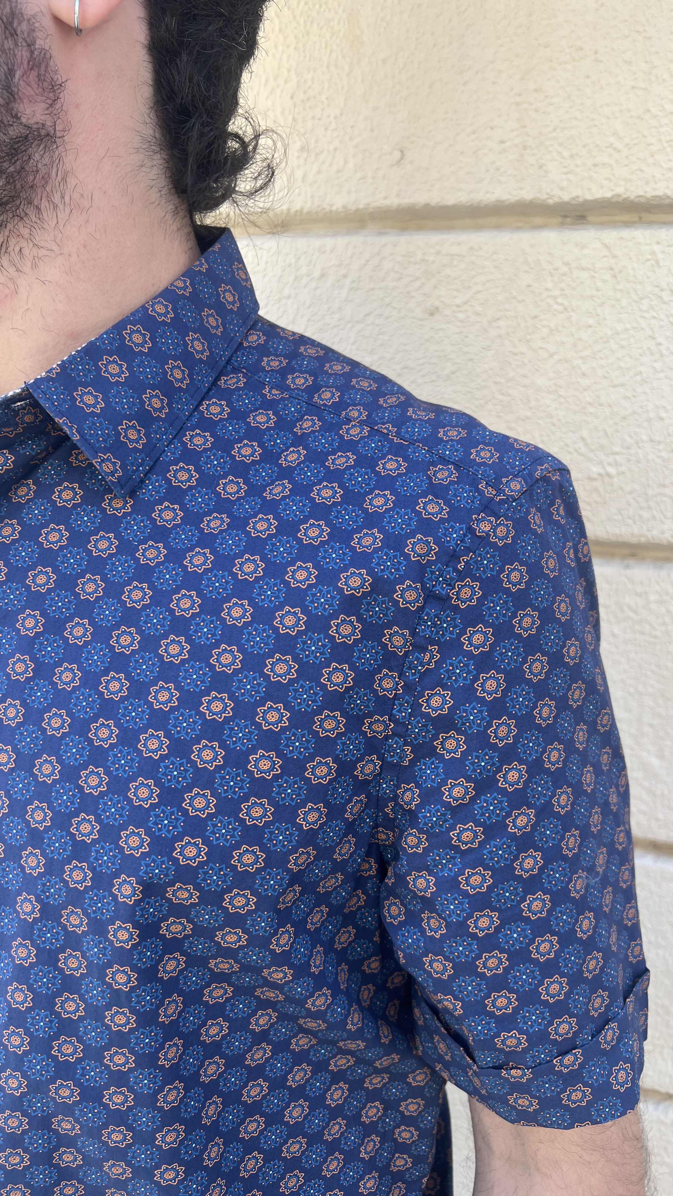 Navy Blue Medallion Geometric Print Shirt