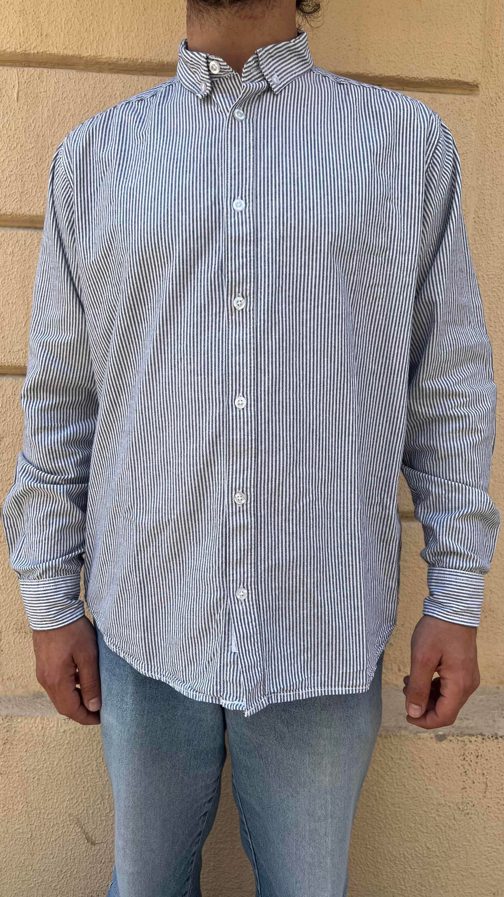 Gray and White Micro Stripe Shirt