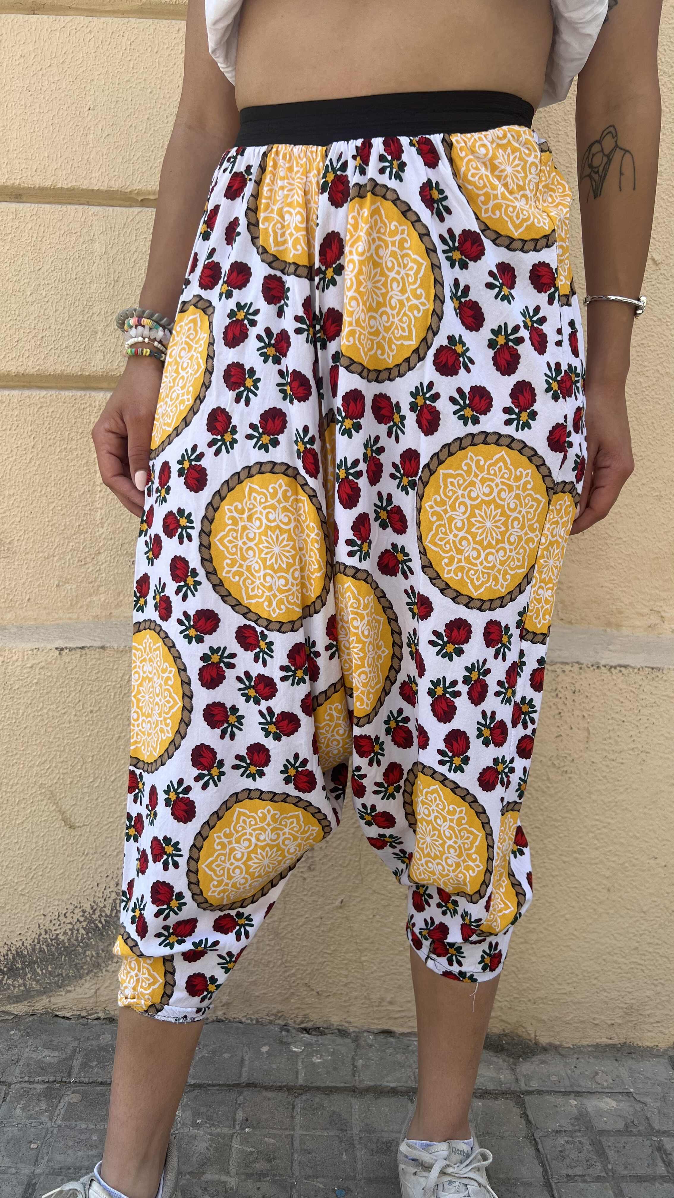 Bohemian Yellow & Red Floral Pattern Harem Trousers