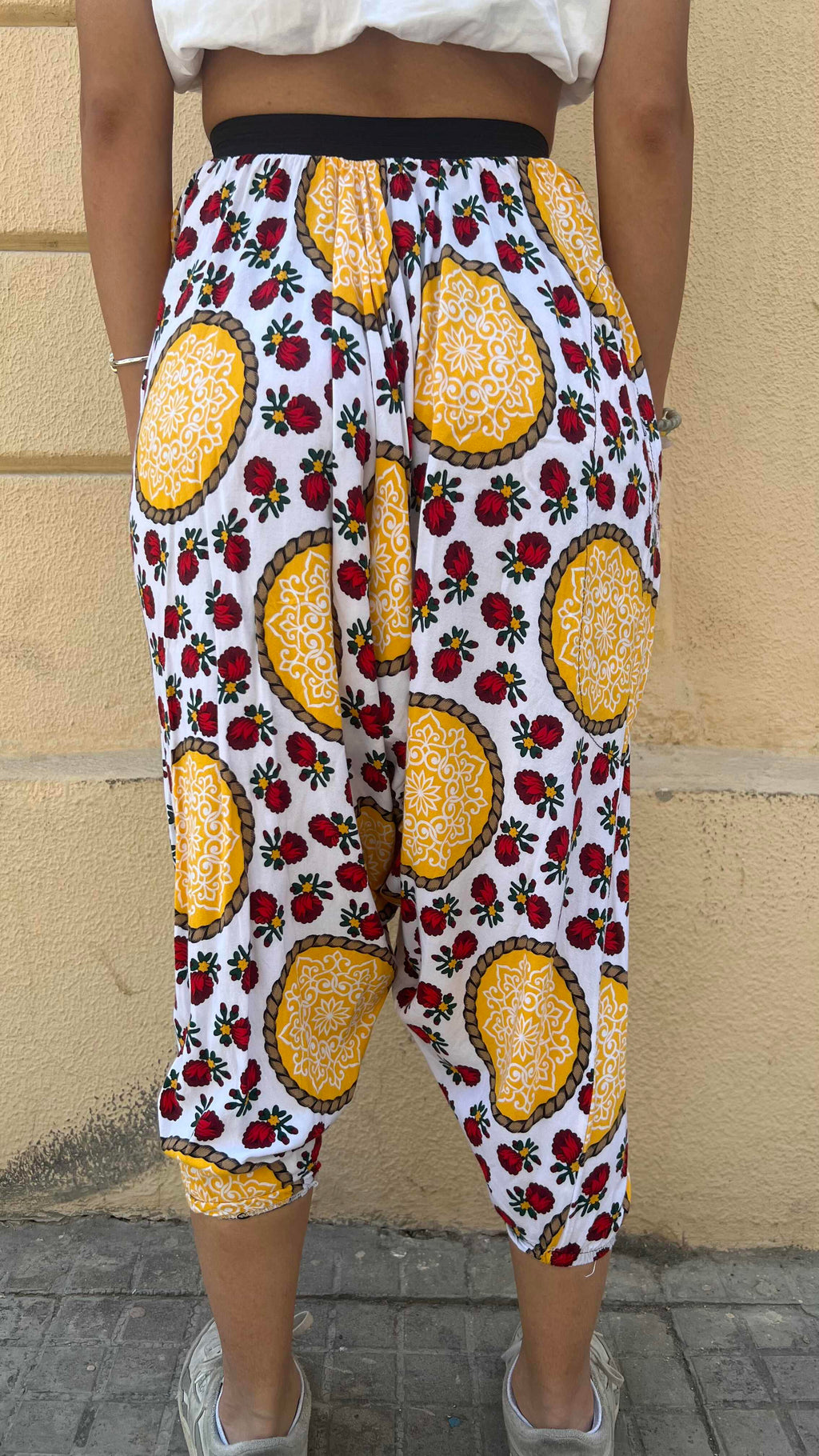 Bohemian Yellow & Red Floral Pattern Harem Trousers