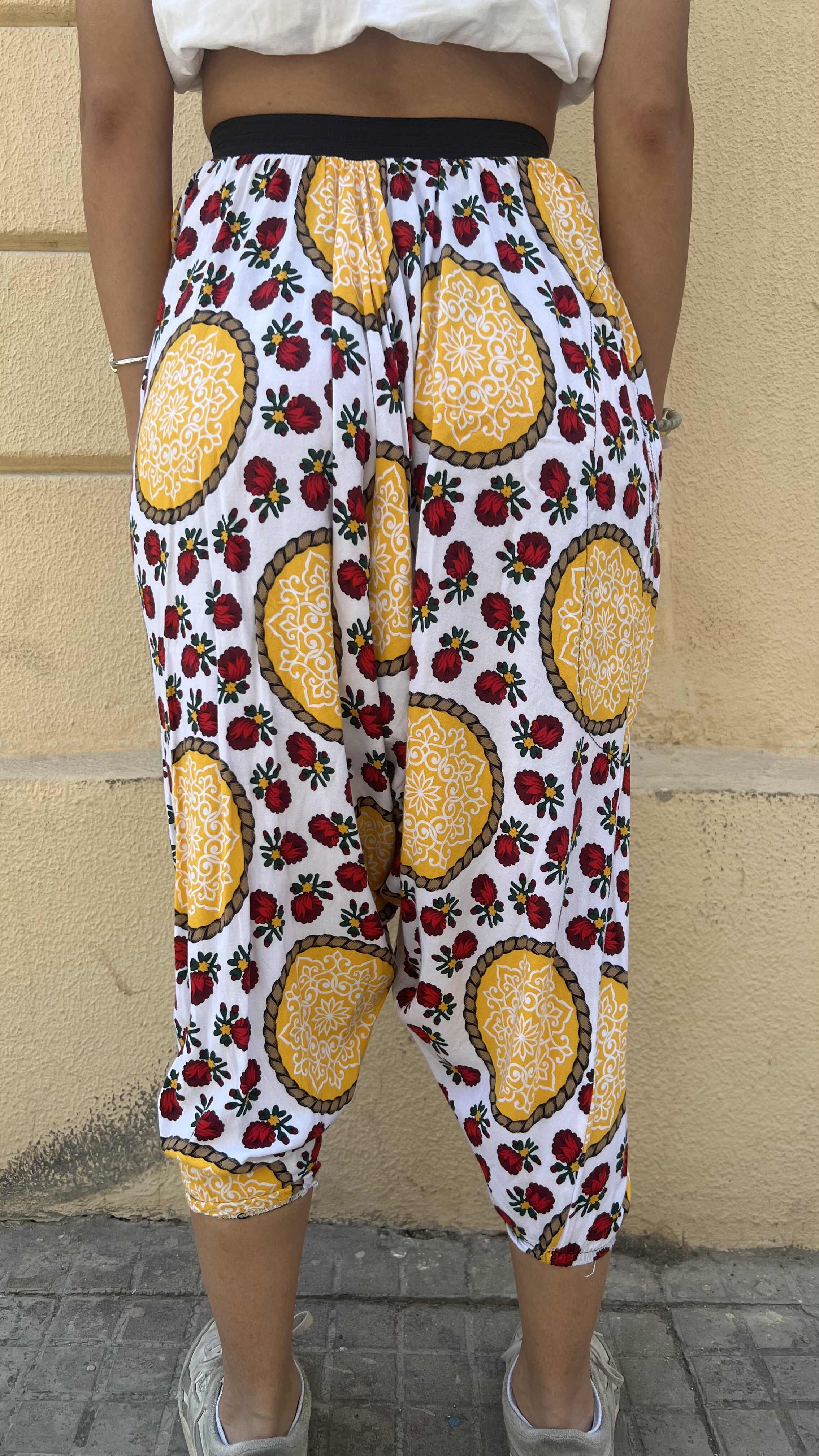 Bohemian Yellow & Red Floral Pattern Harem Trousers