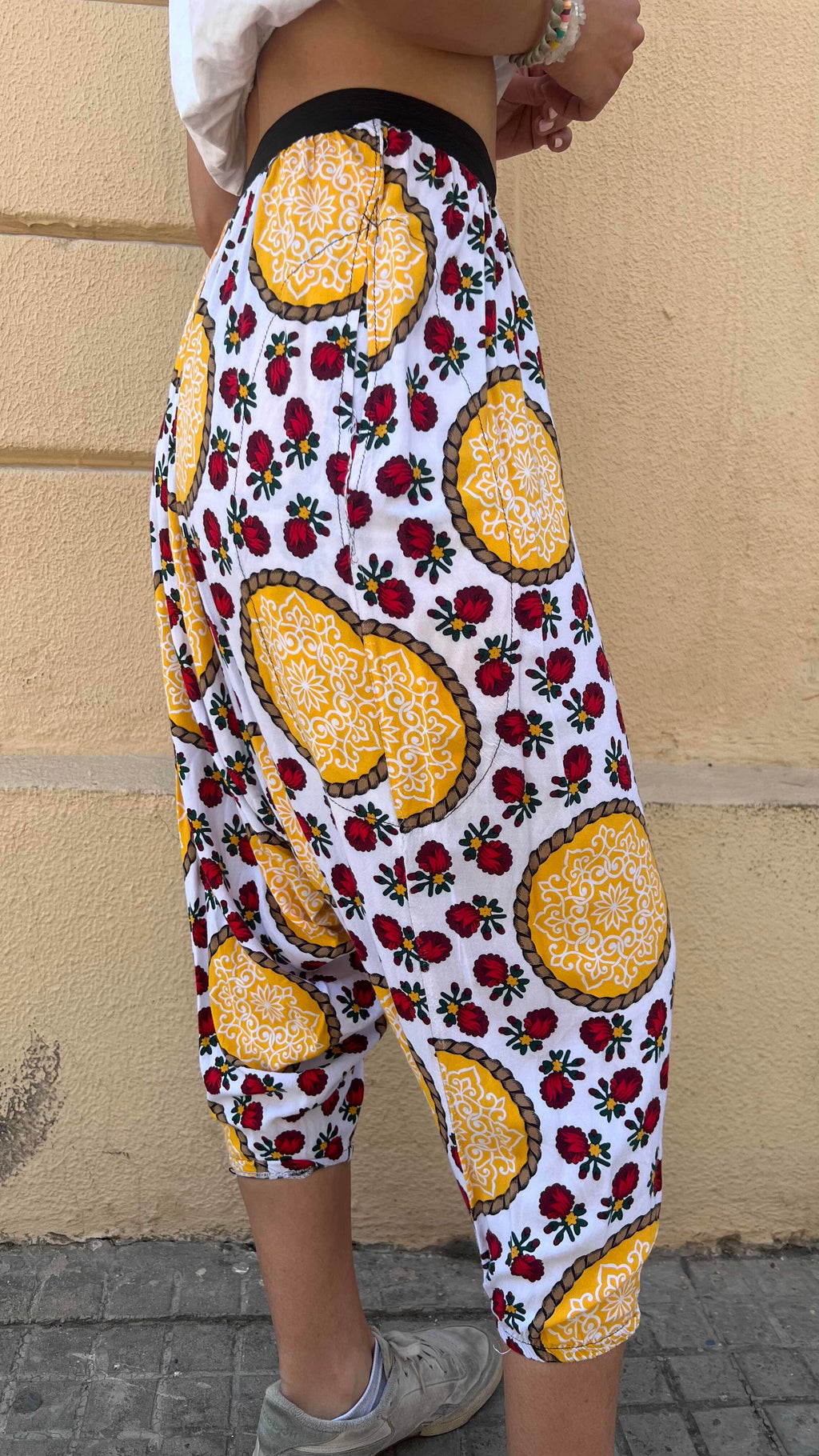 Bohemian Yellow & Red Floral Pattern Harem Trousers