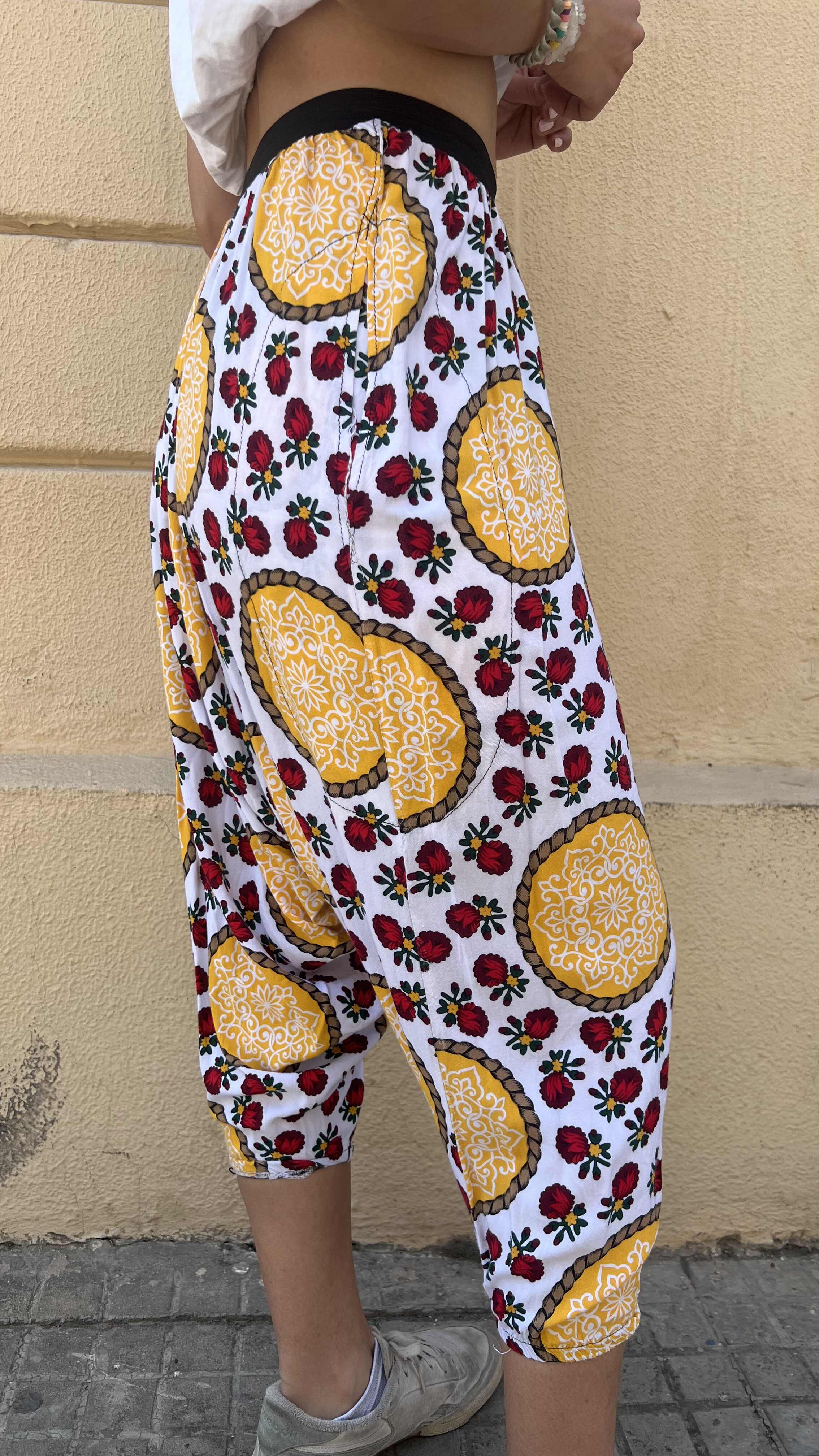Bohemian Yellow & Red Floral Pattern Harem Trousers