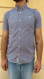 Blue and Red Micro Geometric Print Shirt