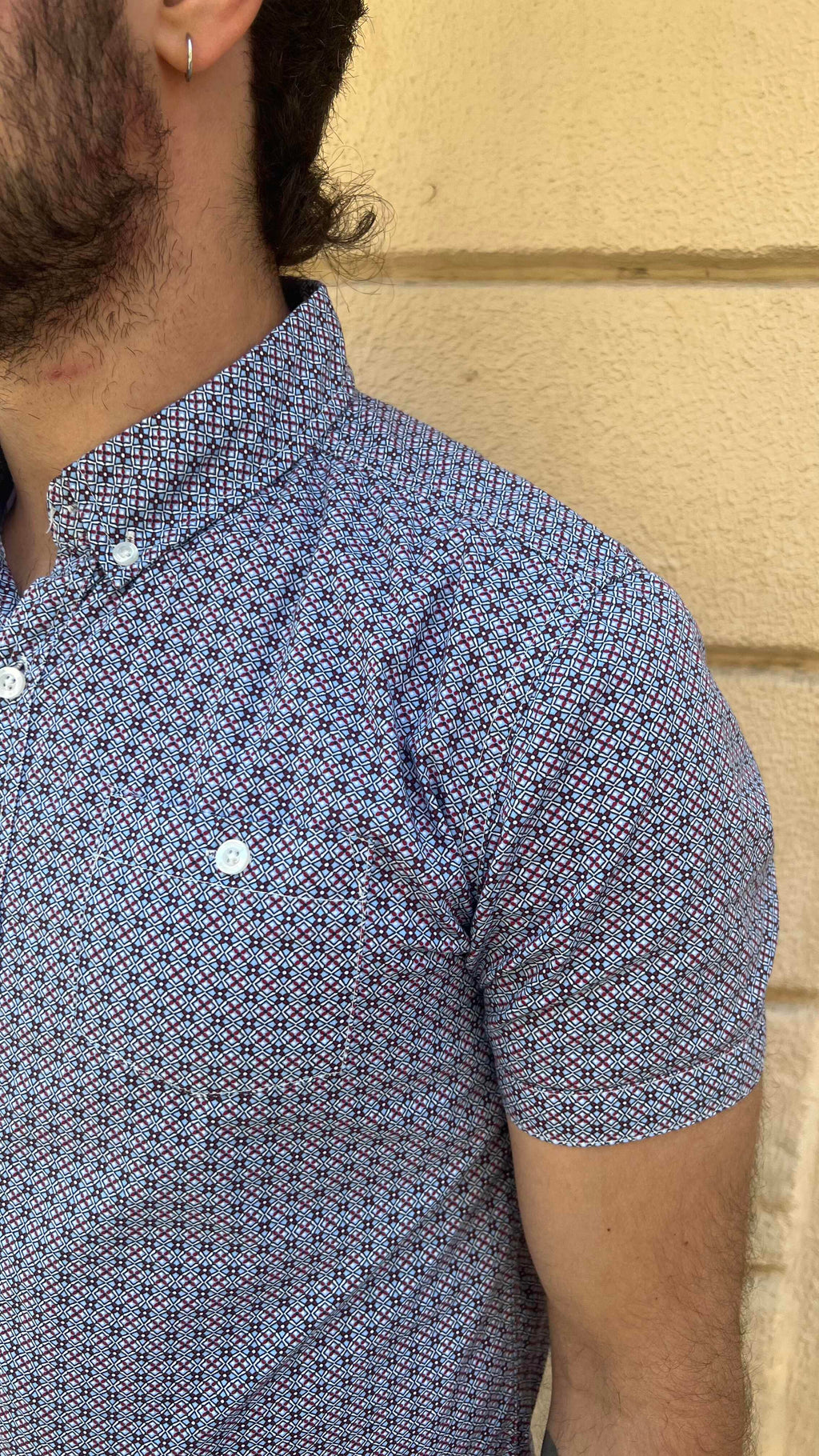 Blue and Red Micro Geometric Print Shirt