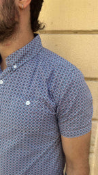 Blue and Red Micro Geometric Print Shirt