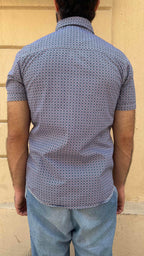 Blue and Red Micro Geometric Print Shirt