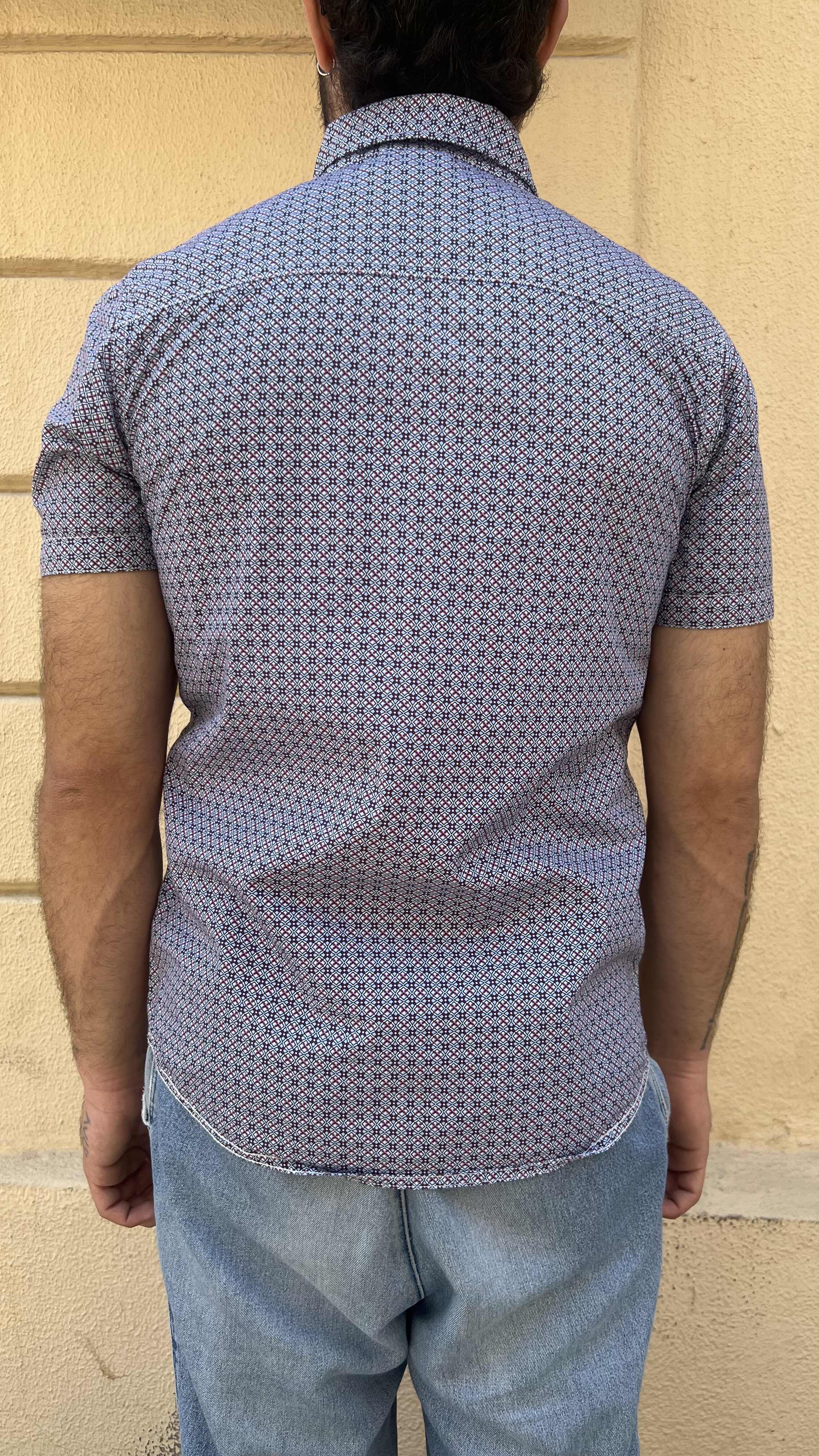 Blue and Red Micro Geometric Print Shirt