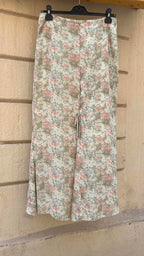Cream Micro Floral Ruffle Hem Midi Skirt